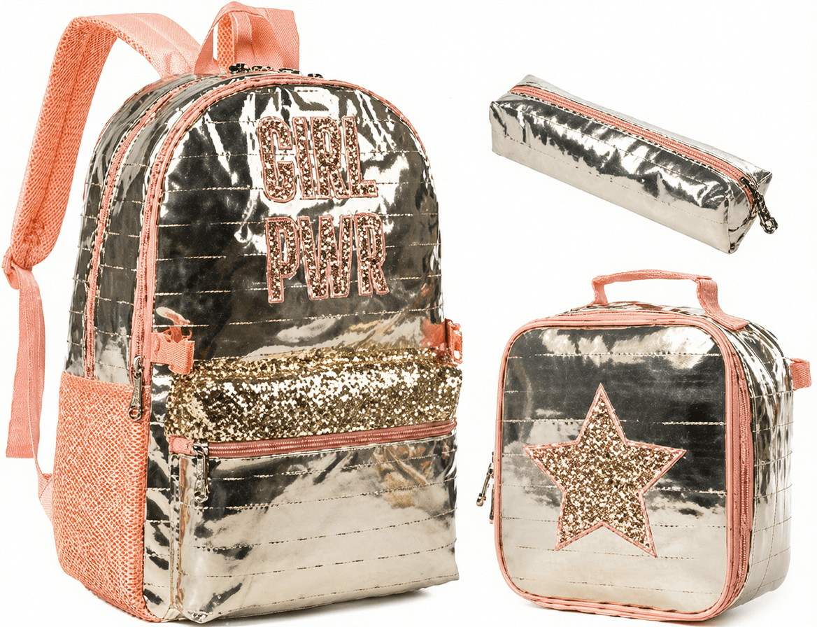 Girl Power Metallic Backpack 3-Piece Set