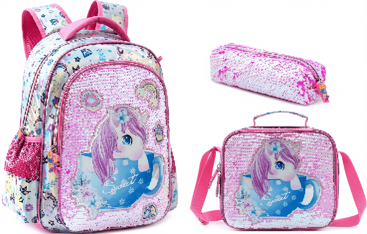 17-Inch Sequin Unicorn Backpack 3-Piece Set