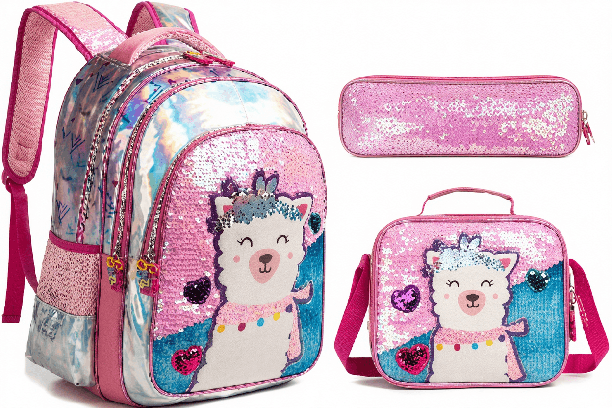 Sequin Llama Backpack Set