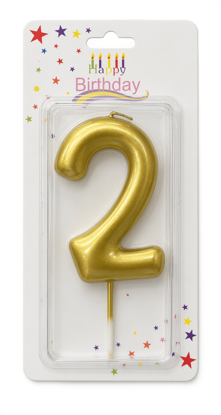 Gold Number 2 Birthday Candle