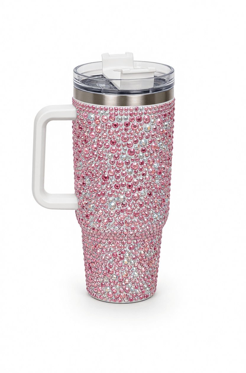 Pink Pearl Rhinestone Tumbler Cup