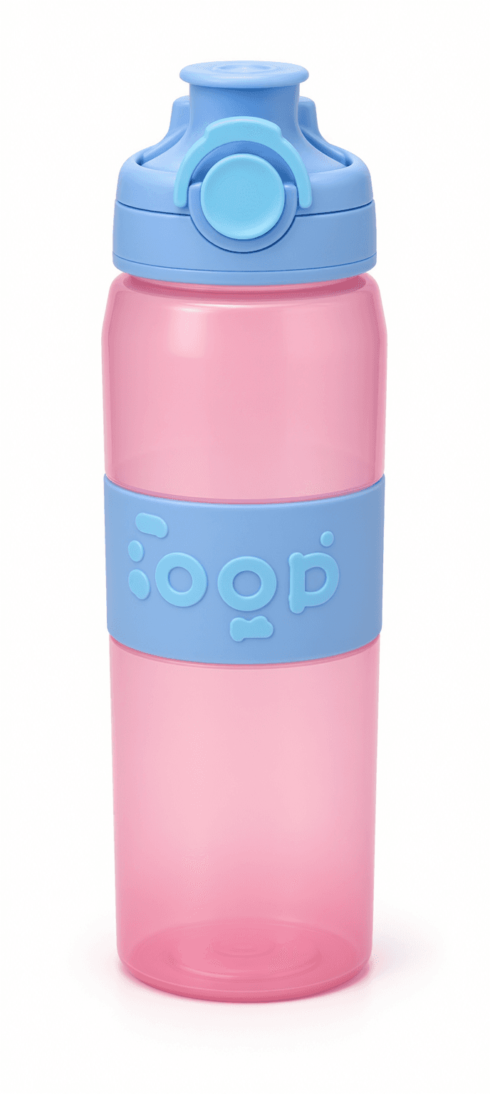Pink Kids Water Bottle with Blue Lid