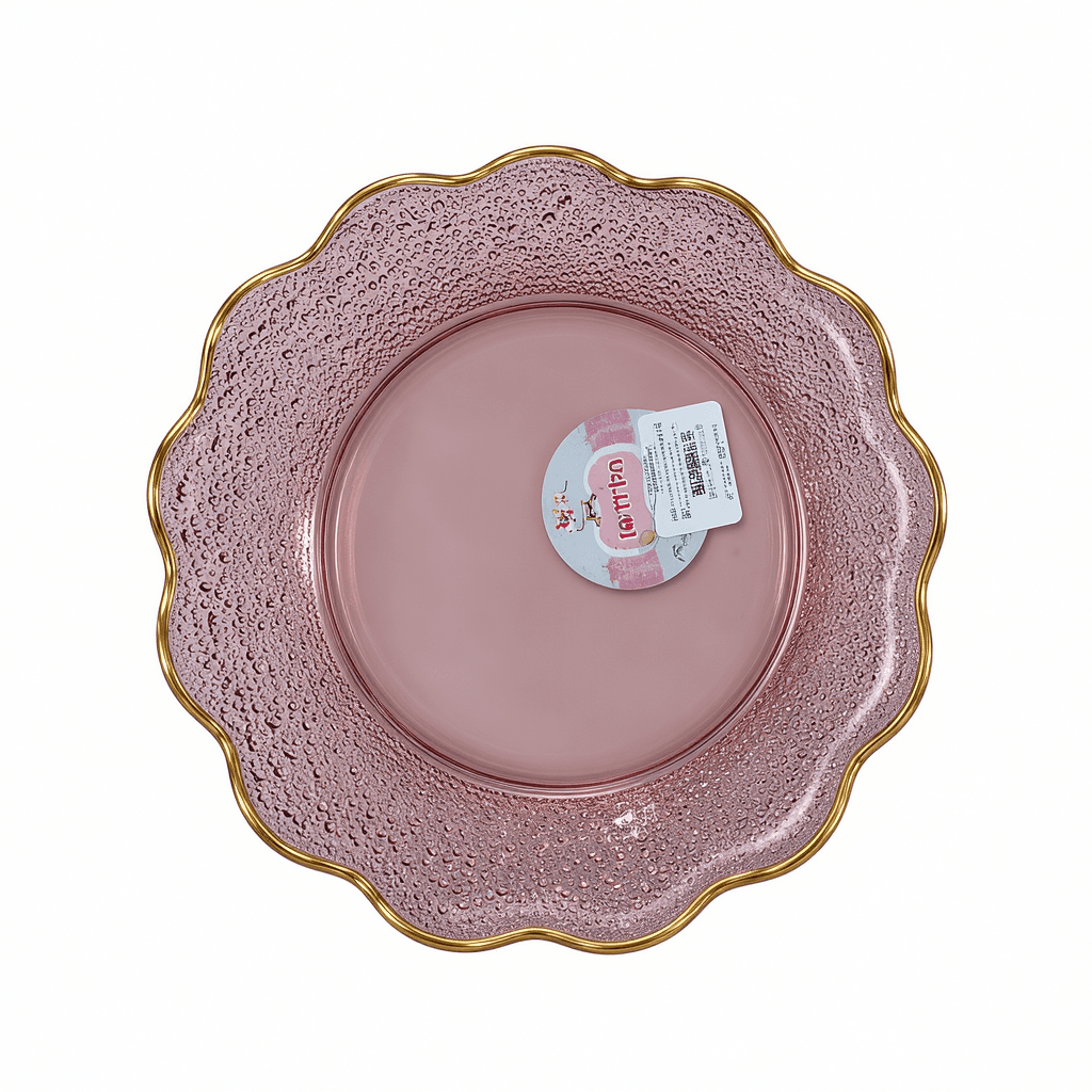 Pink Gold-Rim Scalloped Glass Plate