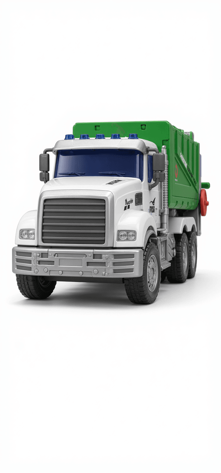 White and Green Toy Garbage Truck