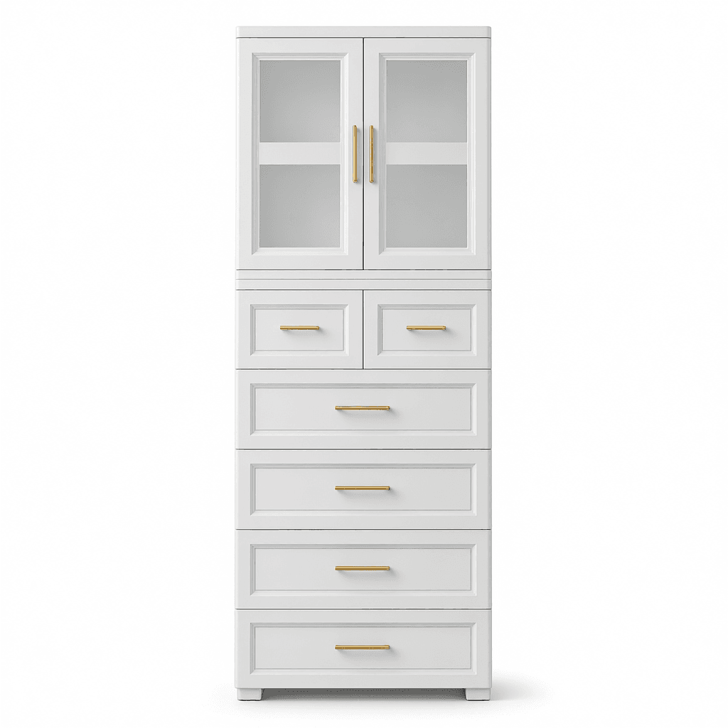 White Baby Storage Cabinet with Glass Doors