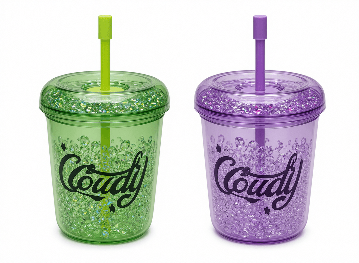 Coudy Glitter Sippy Cups 350ml (Green & Purple)