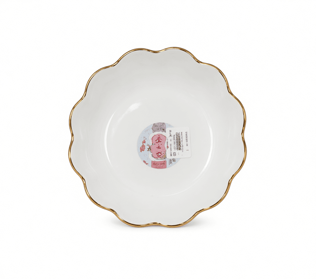 White Scalloped Bowl with Gold Rim